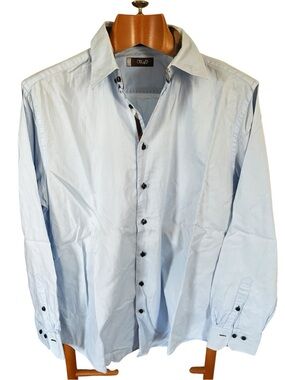 OX4D Men's Light Blue Button-Down Oxford Shirt Cotton Contrast Panels Size 43